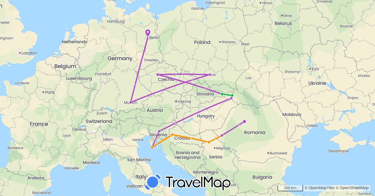 TravelMap itinerary: driving, bus, train, hitchhiking in Czech Republic, Germany, Croatia, Poland, Romania, Serbia, Slovenia, Slovakia, Ukraine (Europe)